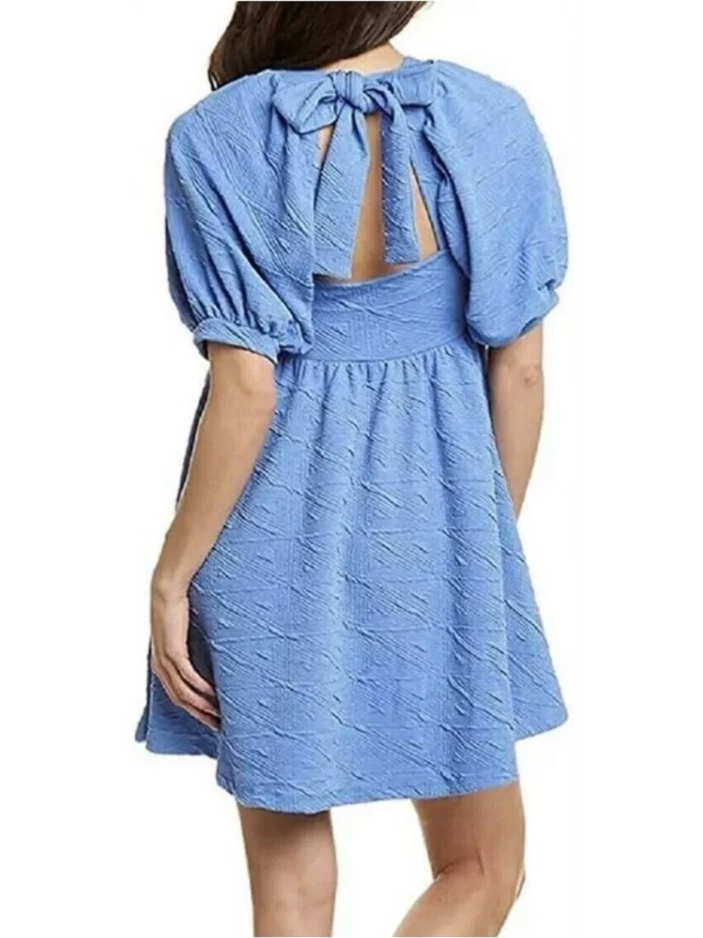 Free People Sky Blue Square Neck Puff Sleeve Mini